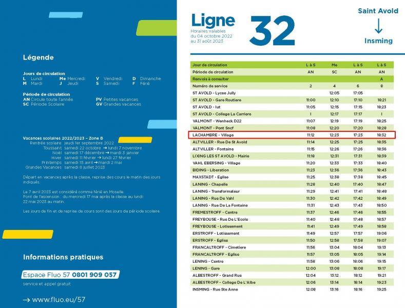 Horaires Bus FLUO - Lachambre/Saint-Avold 2023 - RETOUR